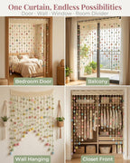 Crochet Flower Curtain Handmade Boho Finished Product Knitting Ornaments Backdrop Hanging Tassel Decoration for Home Bedroom Wall Door Window Floral String Colorful Ready to Use(GreenL)