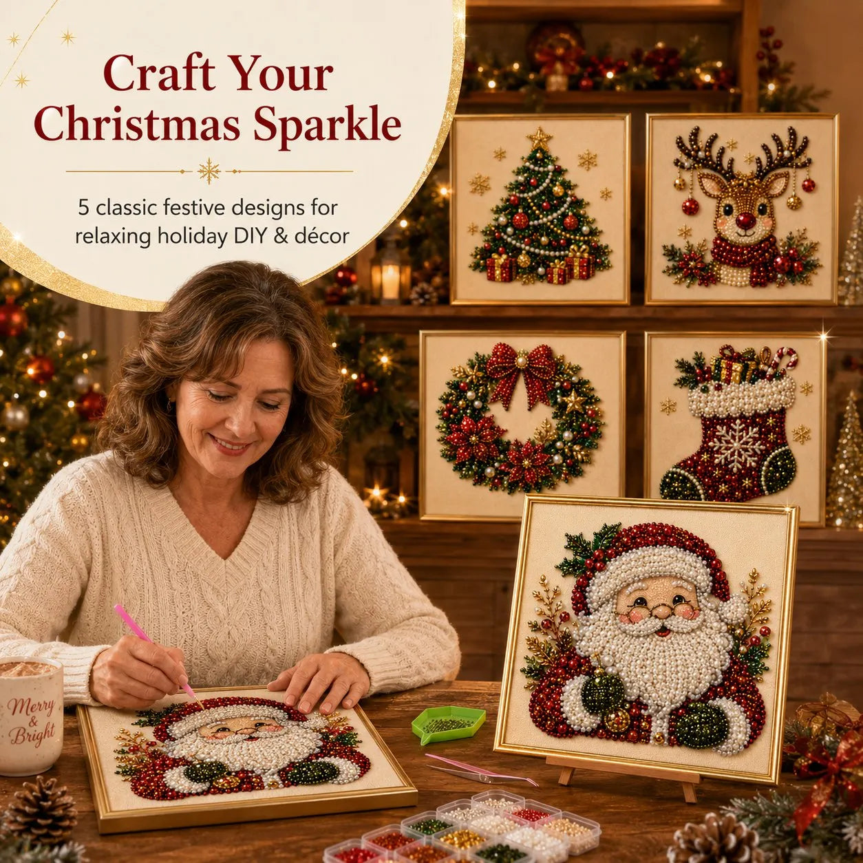 Santa Christmas DIY Pearl Diamond Painting Art Kit