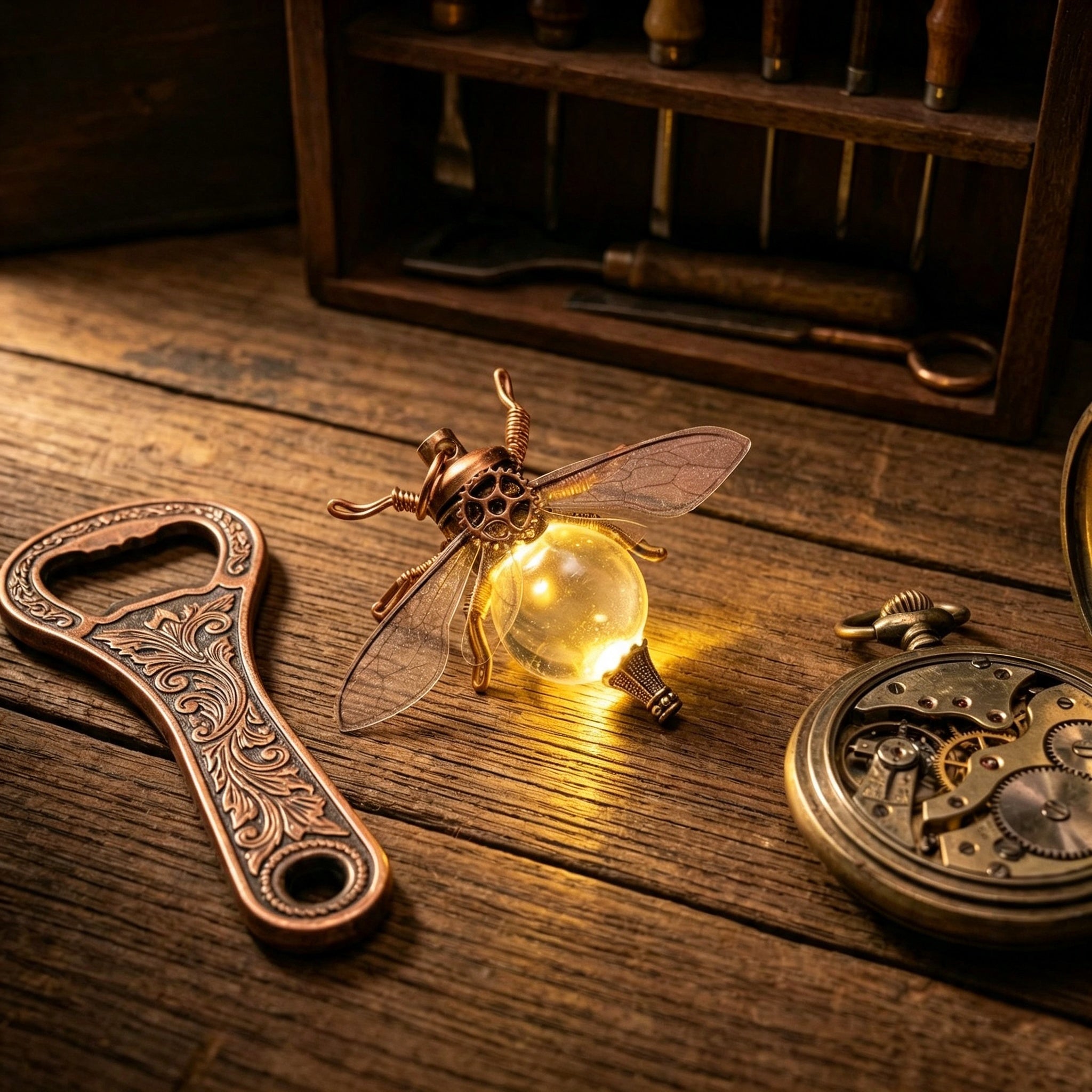 ✨ Such an amazing steampunk firefly! Gear metal body with a glowing glass orb. The moment it lights up at night, it feels like stepping into a magical secret realm🪲