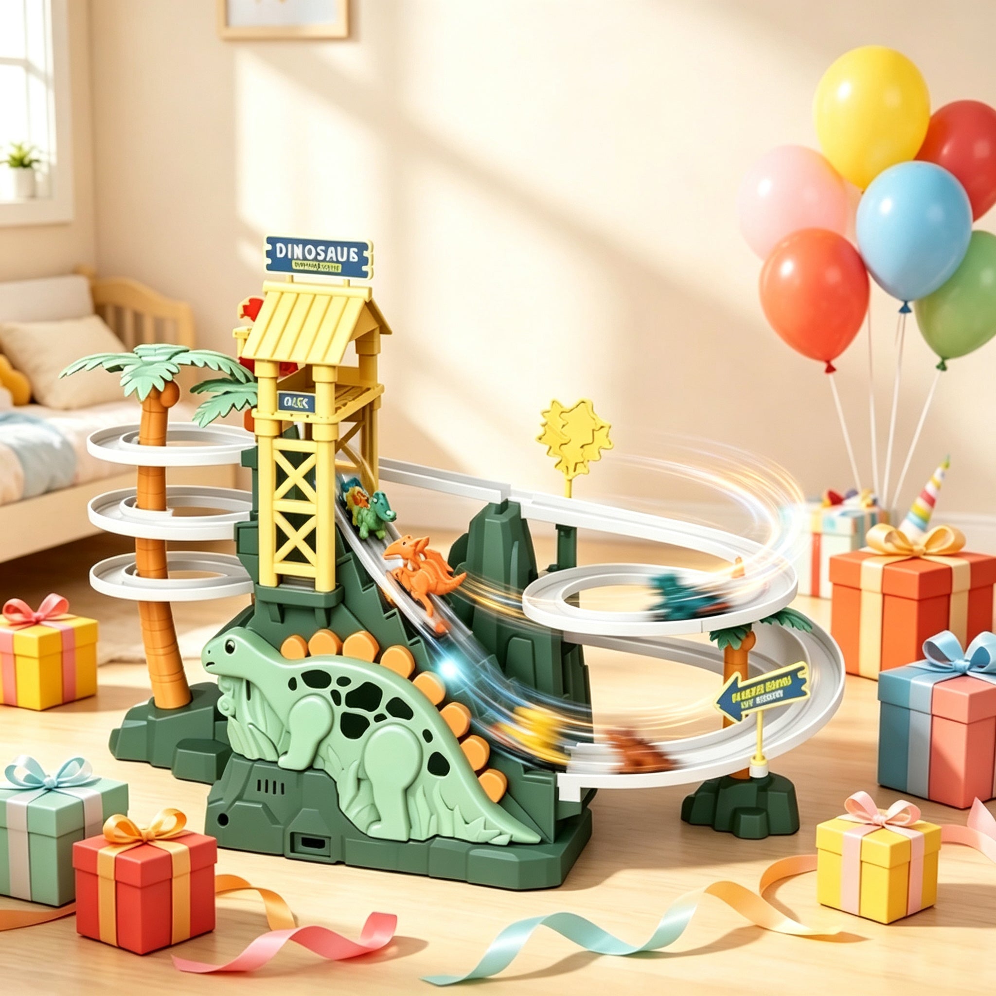 🎢 Dinosaur Mountain Climbing Track Playset 🎁 Educational Interactive Toy Gift for Toddler Boys & Girls