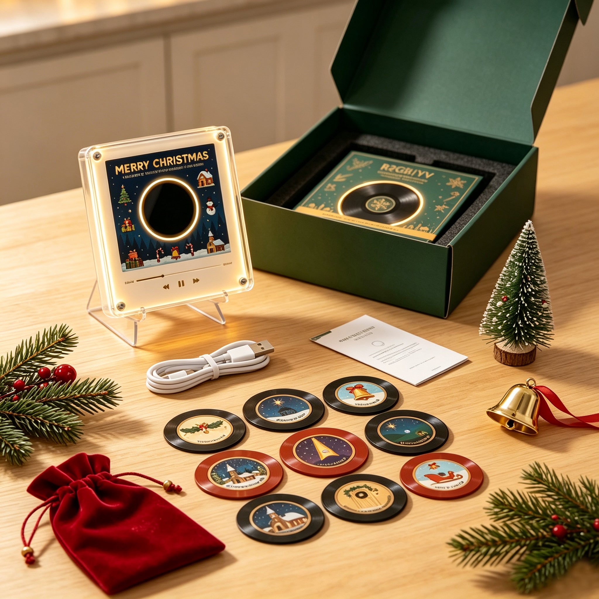 🎁 The Ultimate Christmas Gift for Music Lovers! NFC Music Player with 9 Mini Vinyl Records – Tap to Play Your Favorite Holiday Tunes Instantly 🎄💿✨