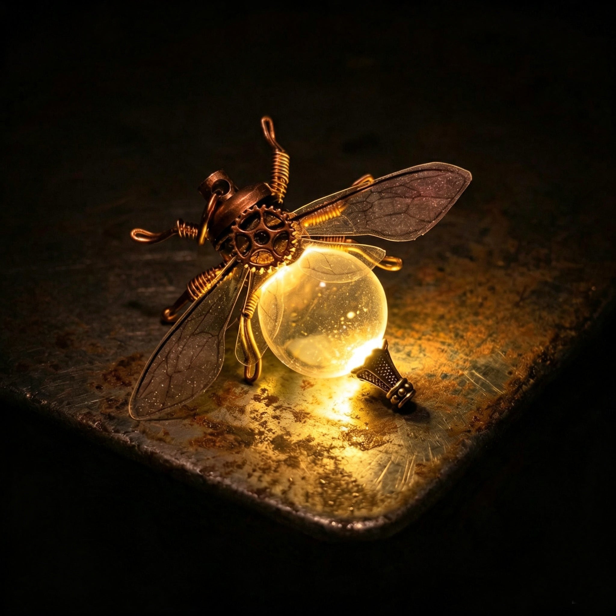✨ Such an amazing steampunk firefly! Gear metal body with a glowing glass orb. The moment it lights up at night, it feels like stepping into a magical secret realm🪲