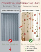 Crochet Flower Curtain Handmade Boho Finished Product Knitting Ornaments Backdrop Hanging Tassel Decoration for Home Bedroom Wall Door Window Floral String Colorful Ready to Use(GreenL)