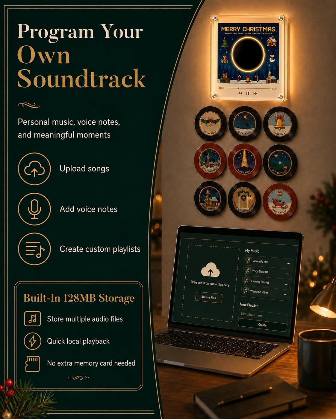 🎁 The Ultimate Christmas Gift for Music Lovers! NFC Music Player with 9 Mini Vinyl Records – Tap to Play Your Favorite Holiday Tunes Instantly 🎄💿✨