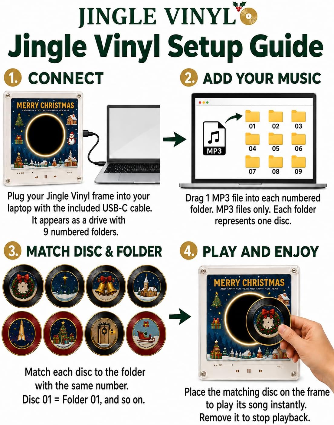 🎁 The Ultimate Christmas Gift for Music Lovers! NFC Music Player with 9 Mini Vinyl Records – Tap to Play Your Favorite Holiday Tunes Instantly 🎄💿✨