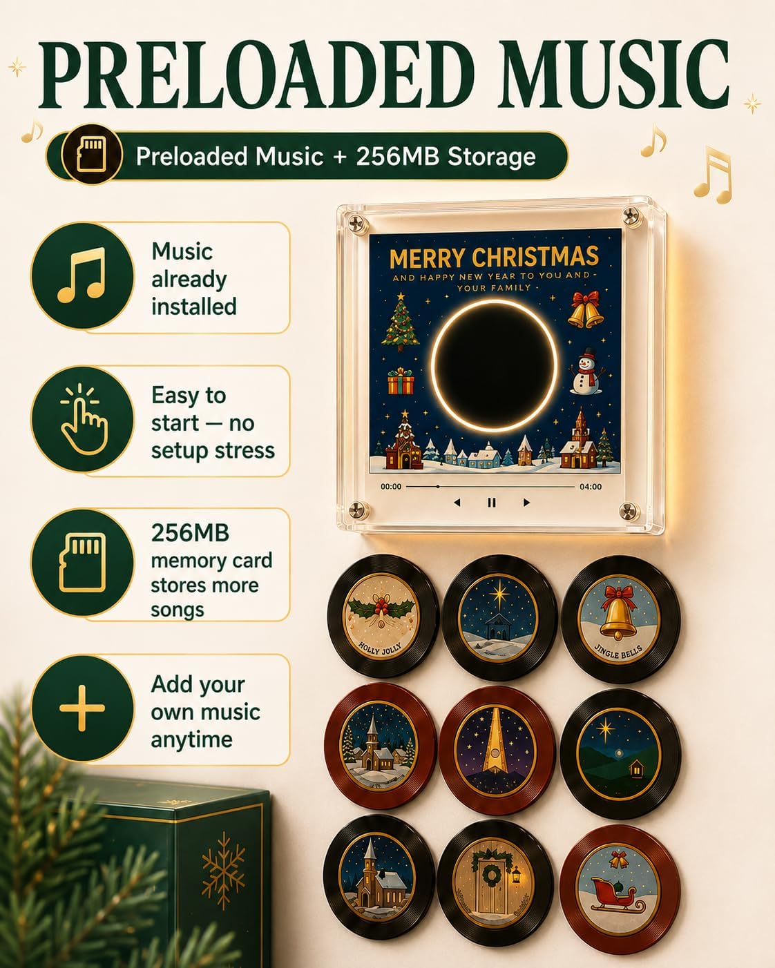 🎁 The Ultimate Christmas Gift for Music Lovers! NFC Music Player with 9 Mini Vinyl Records – Tap to Play Your Favorite Holiday Tunes Instantly 🎄💿✨