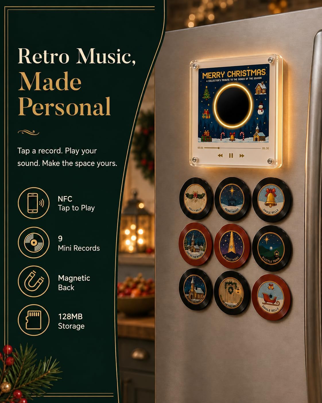 🎁 The Ultimate Christmas Gift for Music Lovers! NFC Music Player with 9 Mini Vinyl Records – Tap to Play Your Favorite Holiday Tunes Instantly 🎄💿✨