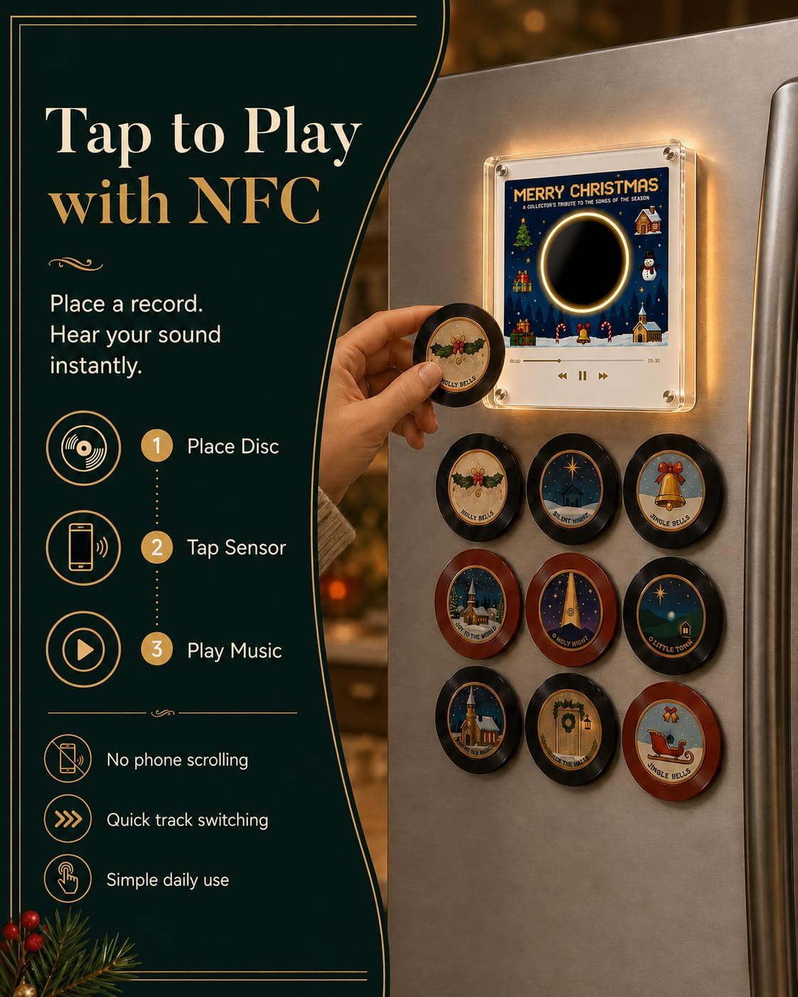 🎁 The Ultimate Christmas Gift for Music Lovers! NFC Music Player with 9 Mini Vinyl Records – Tap to Play Your Favorite Holiday Tunes Instantly 🎄💿✨