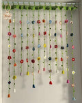 Crochet Flower Curtain Handmade Boho Finished Product Knitting Ornaments Backdrop Hanging Tassel Decoration for Home Bedroom Wall Door Window Floral String Colorful Ready to Use(GreenL)