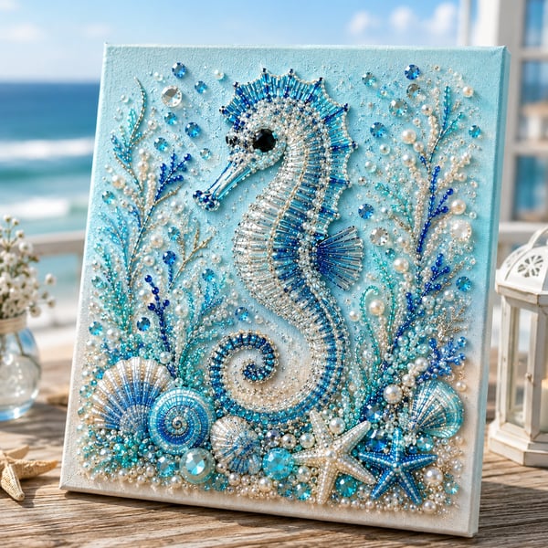 🌊🌊🔥 Last Day Big Sale - 🌊✨ Ocean Theme Pearl Art DIY Kit – Relaxing DIY Craft to Create Stunning Coastal Artwork