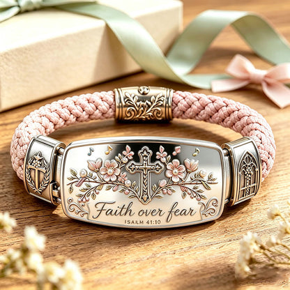 ✝️Faith Over Fear Bracelet – Christian Cross Bracelet Inspired by Isaiah 41:10, Hope, Courage & Divine Strength