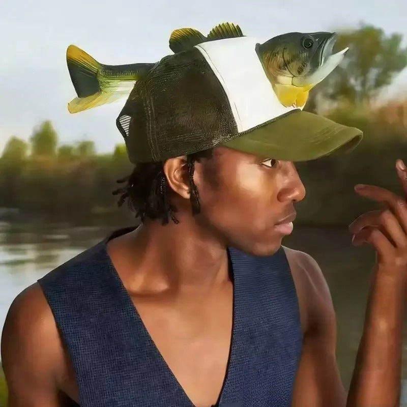 Novelty 3D Bass Fish Trucker Hat, Funny Fishing Cap, Unique Bass Fisherman Gift, Outdoor Angler Headwear