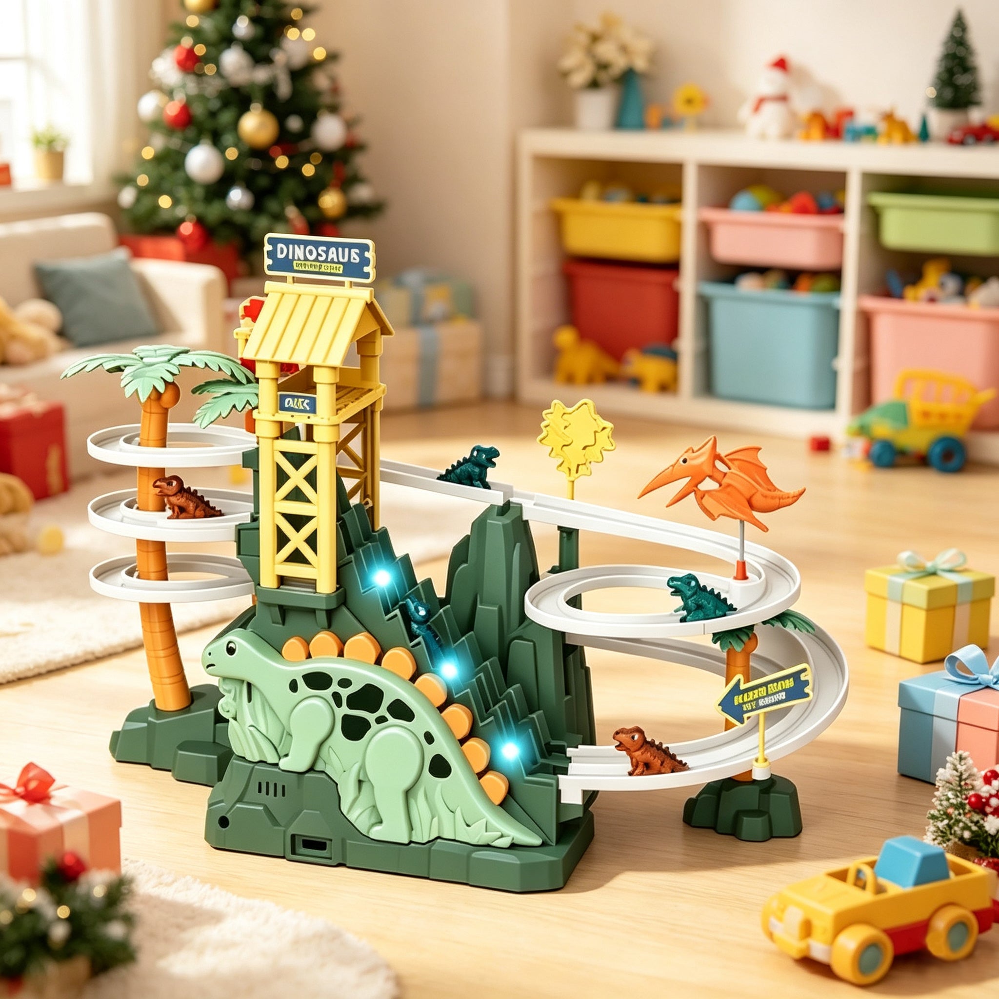 🎢 Dinosaur Mountain Climbing Track Playset 🎁 Educational Interactive Toy Gift for Toddler Boys & Girls