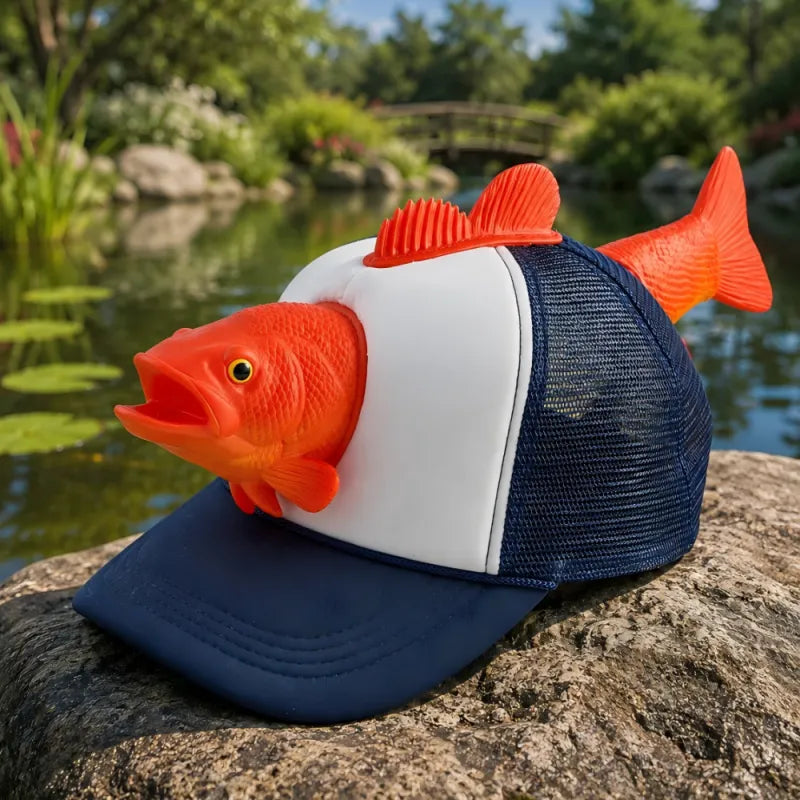 Novelty 3D Bass Fish Trucker Hat, Funny Fishing Cap, Unique Bass Fisherman Gift, Outdoor Angler Headwear