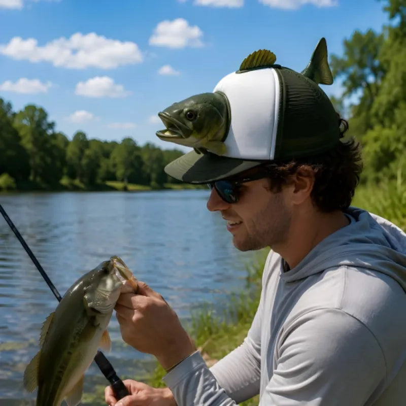 Novelty 3D Bass Fish Trucker Hat, Funny Fishing Cap, Unique Bass Fisherman Gift, Outdoor Angler Headwear