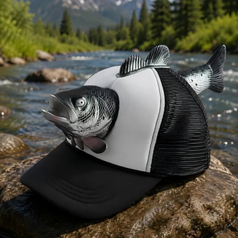 Novelty 3D Bass Fish Trucker Hat, Funny Fishing Cap, Unique Bass Fisherman Gift, Outdoor Angler Headwear
